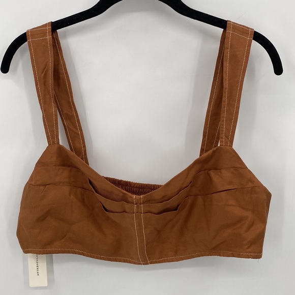 Anthropologie Seamed Corset Bra Top In Mango Smocked Stretchy Back Size Medium - Picture 3 of 8